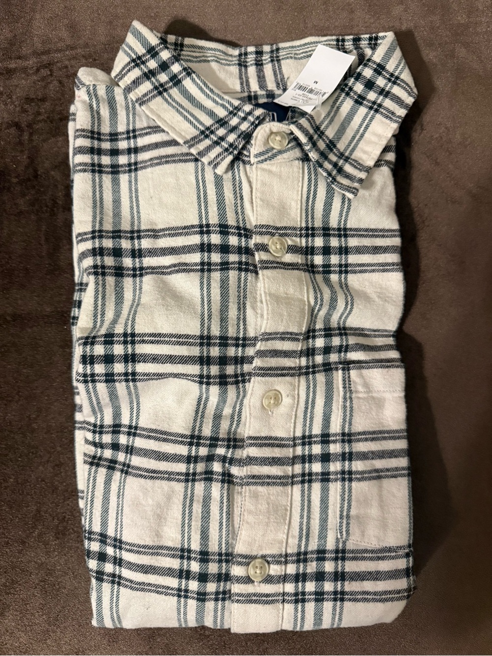 Men's White and Dark Green Plaid flannel Button-Up Shirt